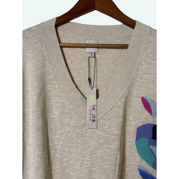 NIC and ZOE Sweater Blooming Floral Intarsia Sweater Beige Size 2X - Picture 3 of 9